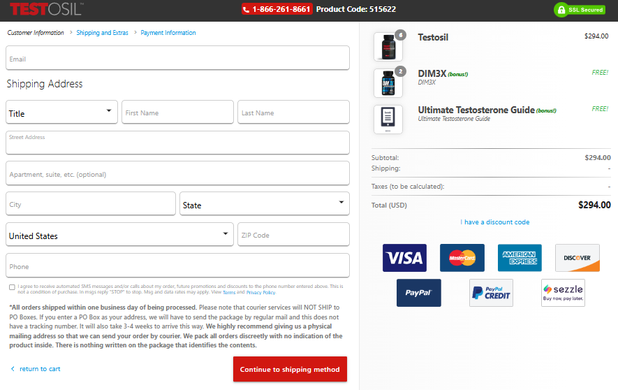 Testosil Order Page